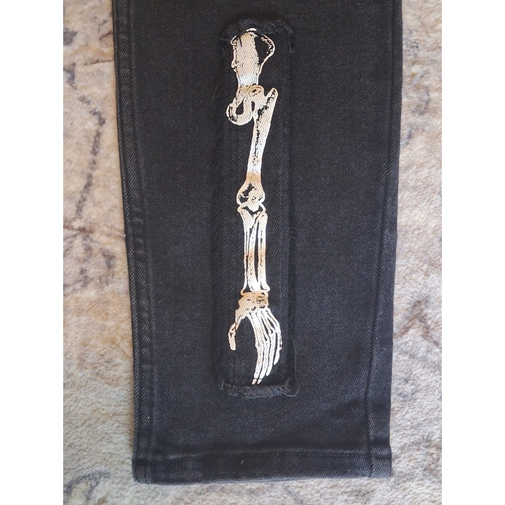Hot Topic Goth core death rock/Roll Jeans Men 36x32 Black Skeleton Skull Patches - Picture 7 of 11